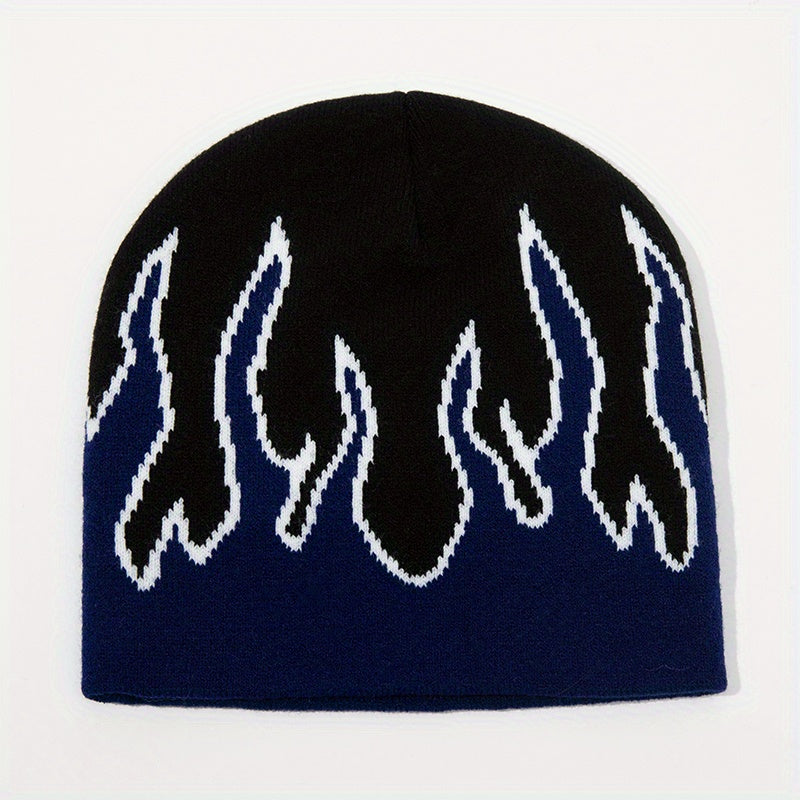 Flame Jacquard Hip Hop Unisex Knit Hats Elastic Skull Cap