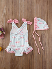 2pcs Toddler Baby Girl Flamingo Swimsuit Ruffle Bathing Suits & Hats