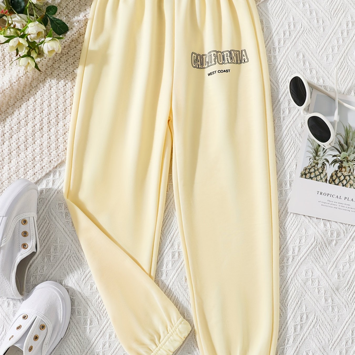 Girls' Casual Letter Print Jogger Sweatpants Loose Fit