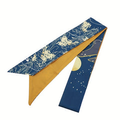 2pcs Floral Block Skinny Scarf Long Ribbon Neckerchief Twilly Scarf