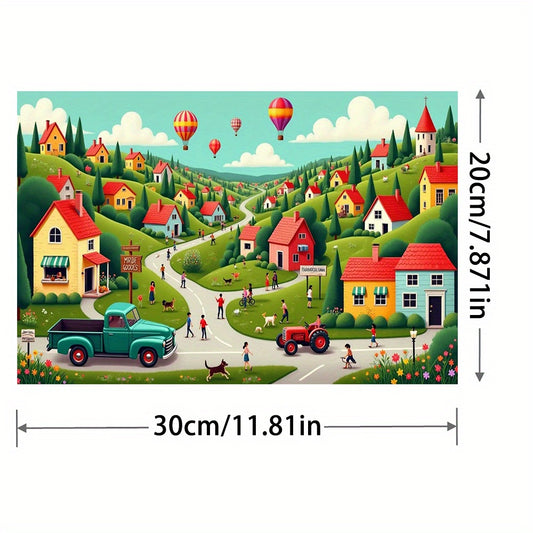 5D Diamond Painting Kit Colorful Village Scene with Hot Air Balloons