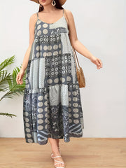 Colorblock Dot & Floral Print Cami Dress