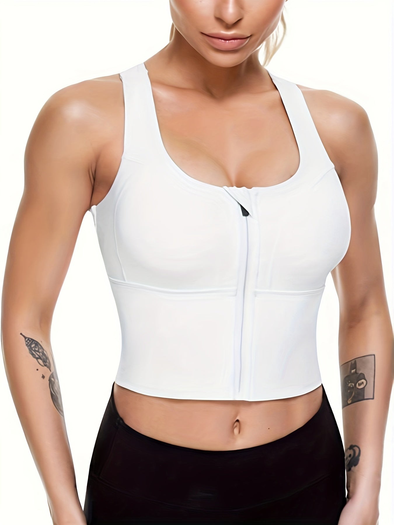 Zip Front Sports Bra Longline Fitness Crop Top Gym Yoga Workout Shirt
