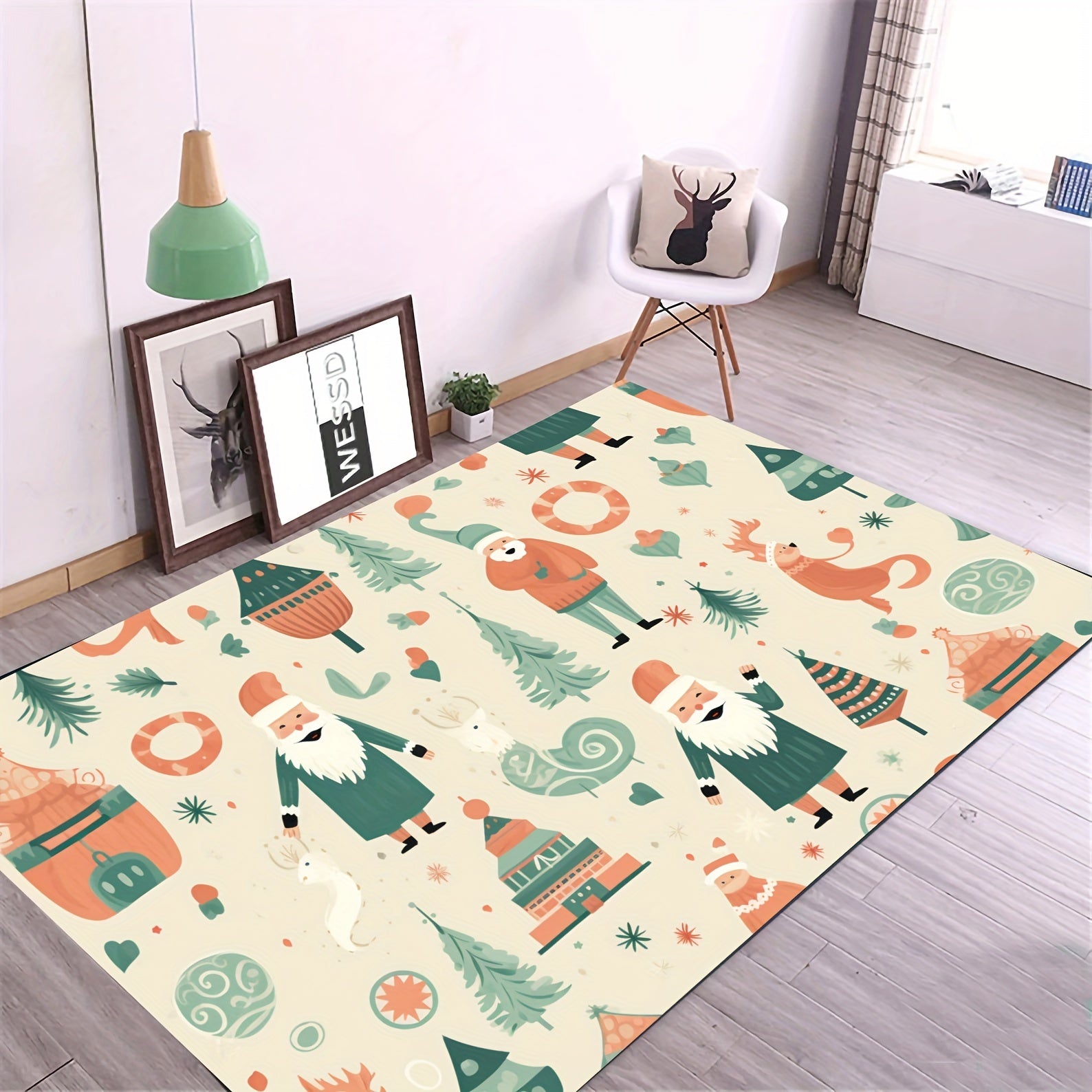 Soft Fluffy Geometric Christmas Area Rug Washable for Living Rooms Bedrooms