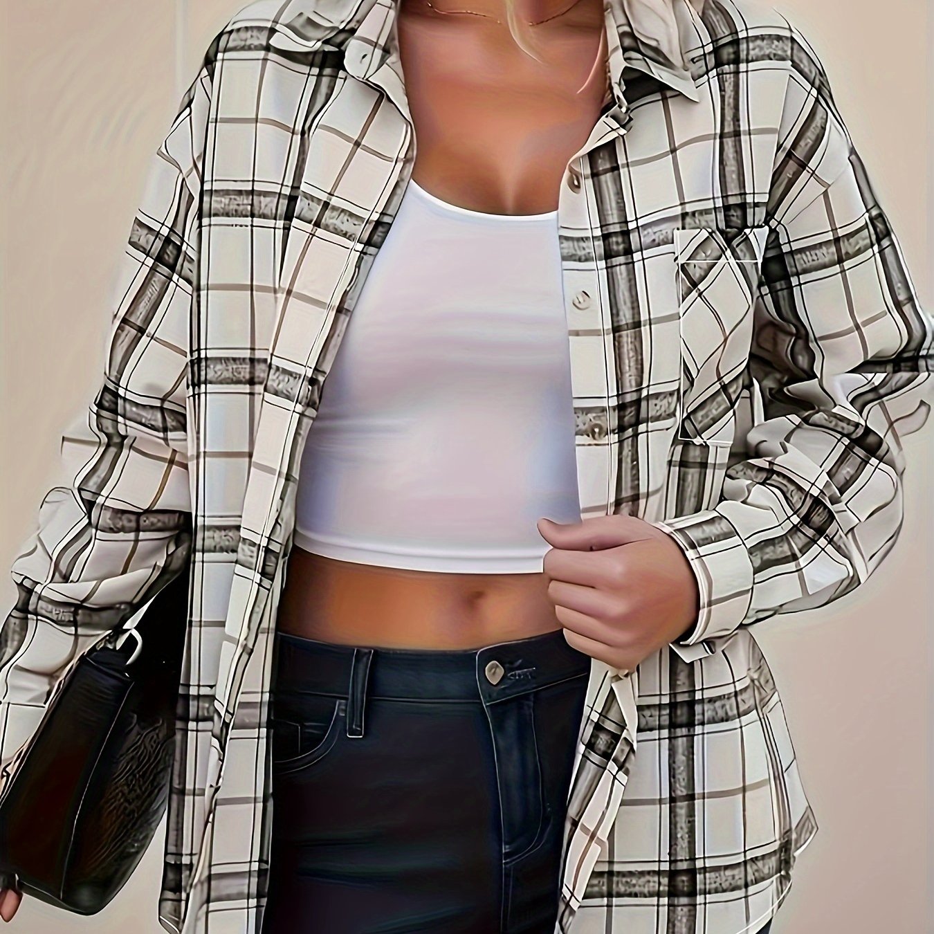 Women's Plus Plaid Long Sleeve Button Up Blouse