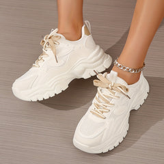Women's Platform Mesh Sneakers Lace Up Low Round Toe Heightening Non slip Shoes