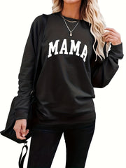 Mama Print Crew Neck Pullover Sweatshirt Casual Long Sleeve