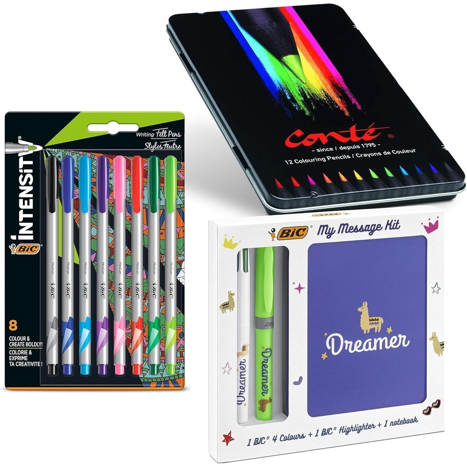 BIC Intensity Felt Tip & Conte Colouring Pencils Kit for School