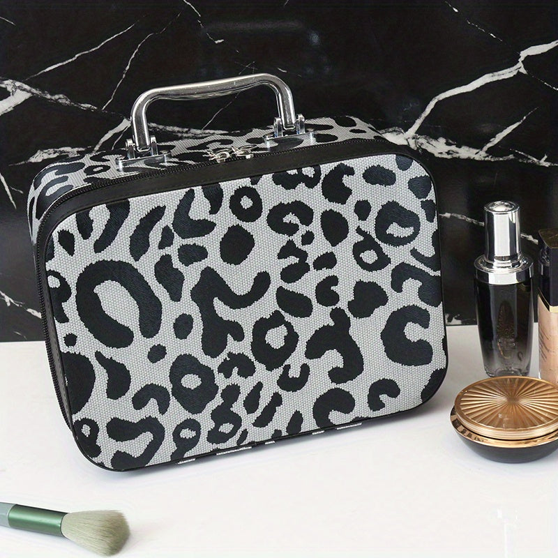 Leopard Print Makeup Train Case Large Capacity Organizer Bag