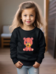 Bear Print Girls Casual Pullover Sweatshirt Long Sleeve Crew Neck Tops
