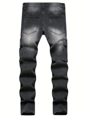 Men's Slim Fit Biker Jeans Stretch Cargo Denim Pants