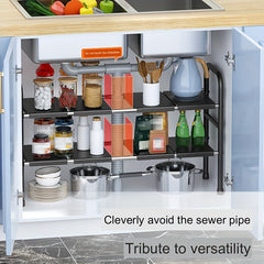 1pc Under Sink Cabinet Retractable Layered Shelf Kitchen Storage Rack