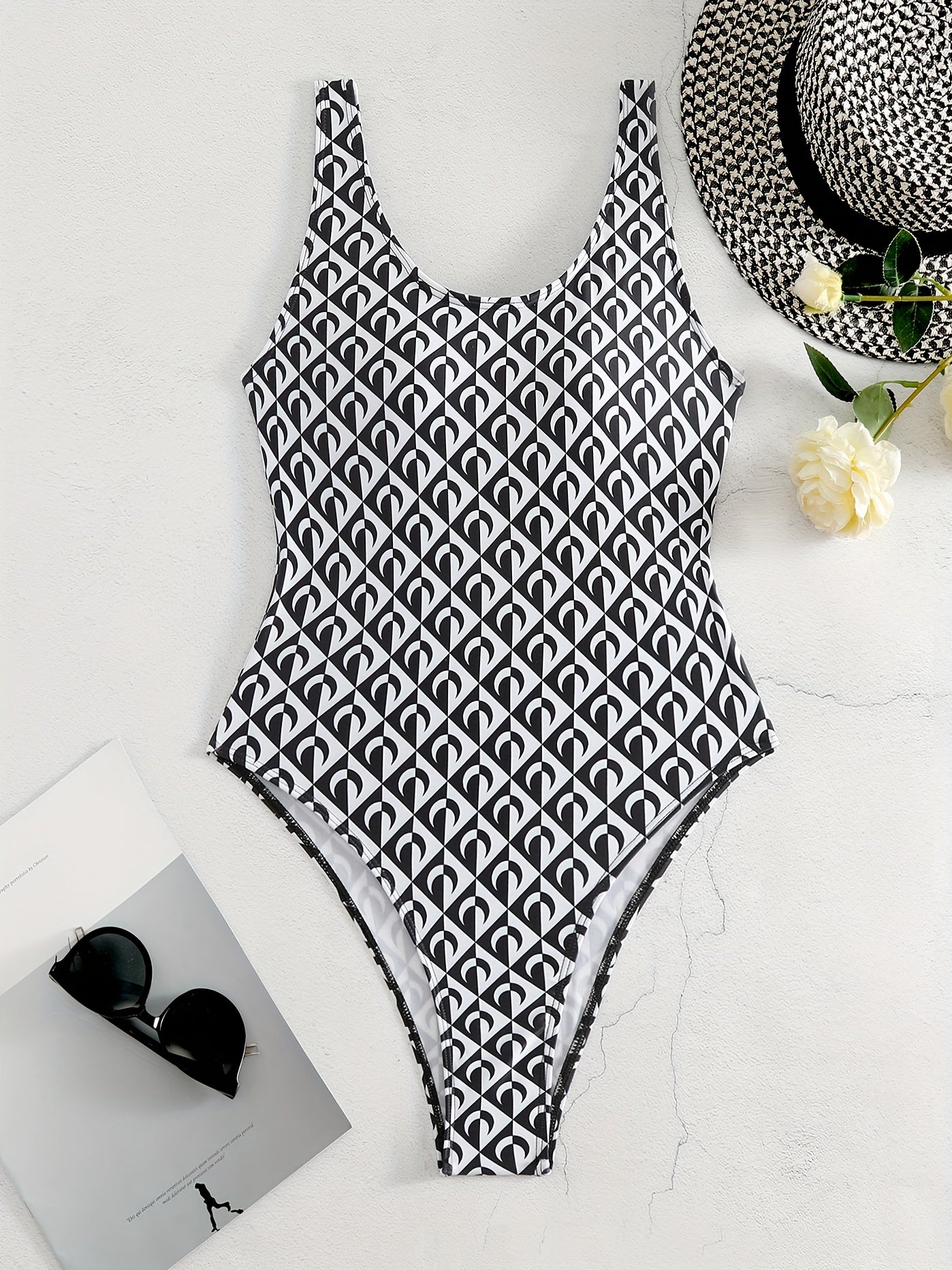 Plaid High Cut One Piece Swimsuit Backless Bathing Suit Women's Swimwear