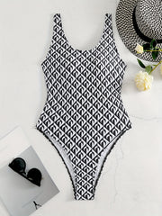 Plaid High Cut One Piece Swimsuit Backless Bathing Suit Women's Swimwear