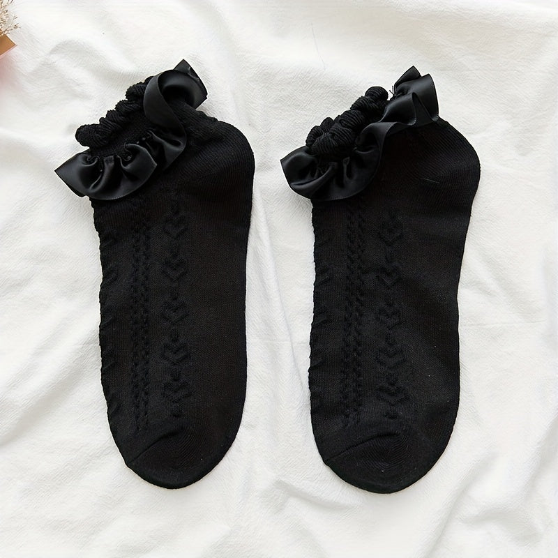 3 Pairs Twist Textured Socks Sweet & Ruffle Short Socks Women's Stockings