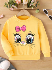 Girls Cat Casual Pullover Sweatshirt Long Sleeve
