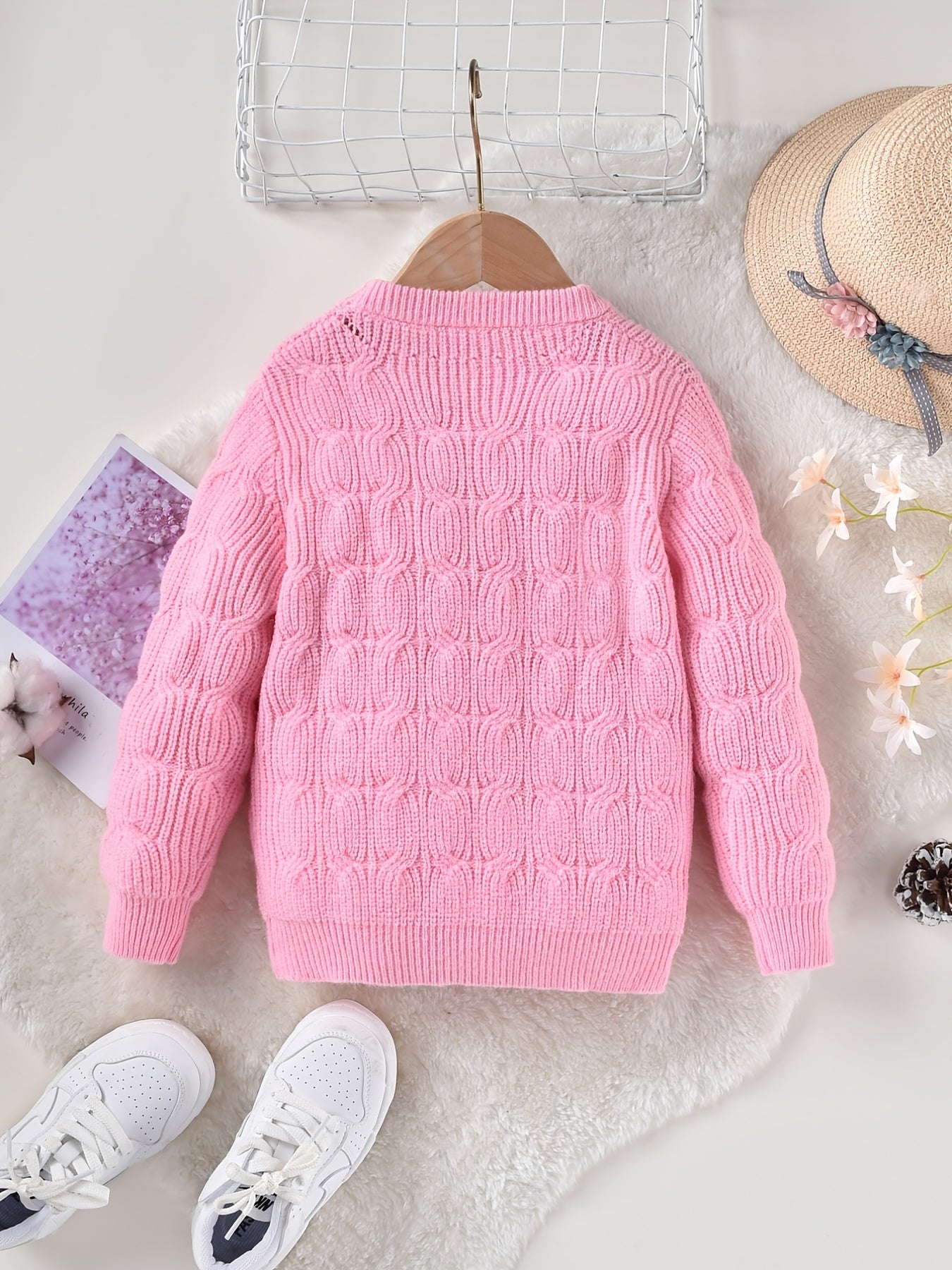 Girls' Jacquard Knitted Crew Neck Warm Sweater Top Pullover