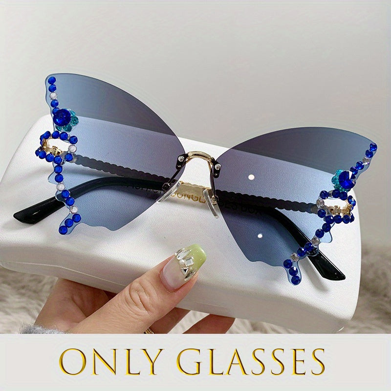 Rhinestone Decorative Butterfly Rimless Sunglasses for Women