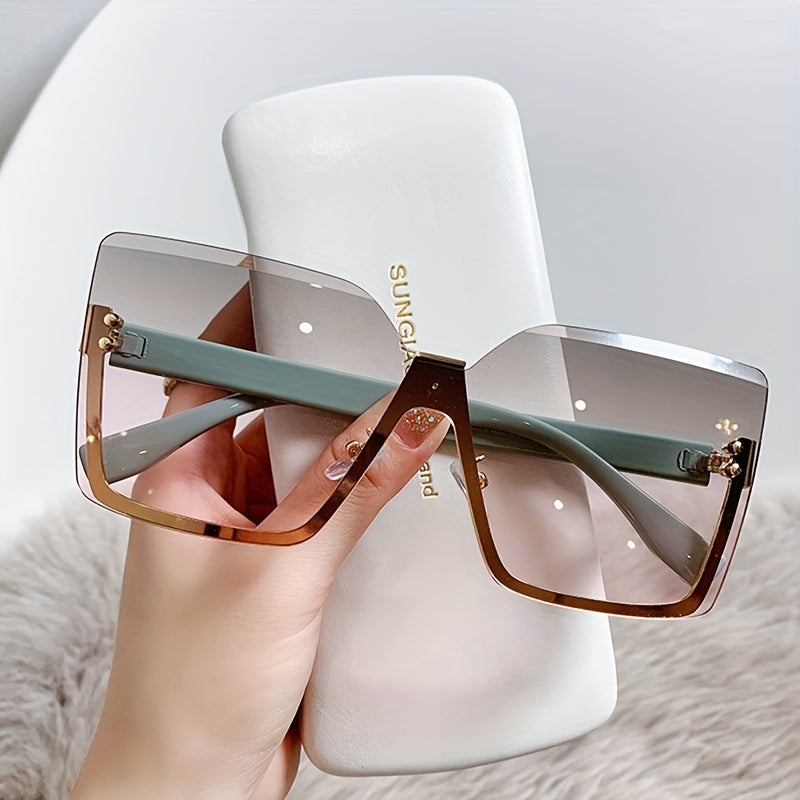 Oversized Rimless Sunglasses Gradient Lens Casual Square Glasses