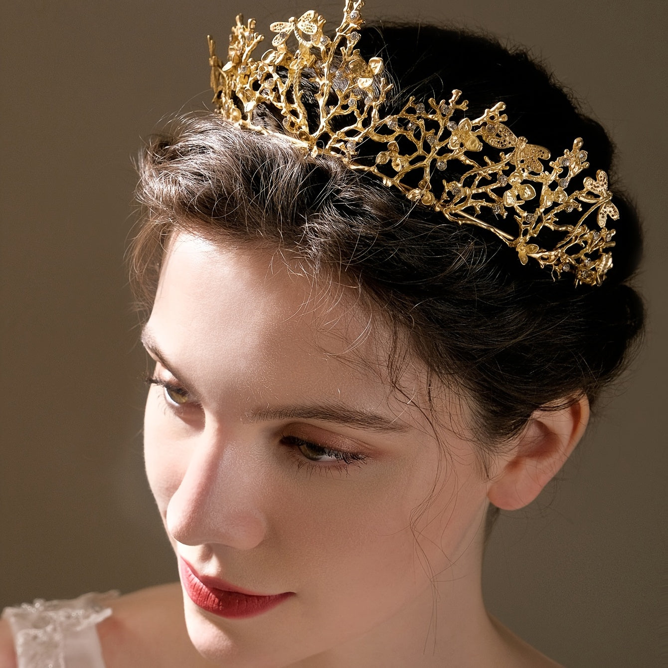 Vintage Crown Baroque Golden Tiara Bridal Headpiece Dragonfly Headband