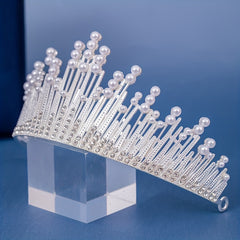 Faux Pearl Crown Golden Rhinestone Headband Hair Accessories