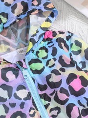 Toddler Girls Rainbow Leopard Print Zip Hooded Jacket