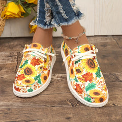 Women's Skateboard Shoes Chrysanthemum Sunflower Pattern Flat Canvas Shoes