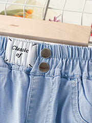 Girls Loose Casual Jeans Elastic Waist Letter Patched Wide Leg Denim Pants