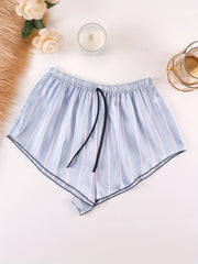 Striped Satin Sleep Bottoms Lace Up Shorts Women's Sleepwear