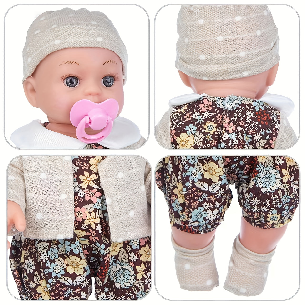 12 Lifelike Reborn Baby Doll with Floral Outfit and Knitted Hat