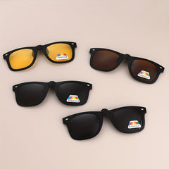 Polarized Clip On Sunglasses Drivers Matte Square Flip Up Anti Glare