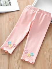 Girls Floral Embroidered Leggings Breathable Casual Pants Summer