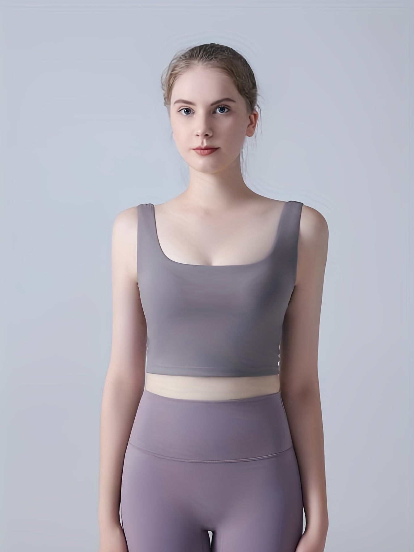 Solid Square Neck Sports Bra High Stretch Yoga Tank Top