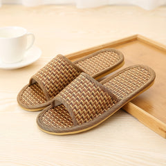 Women's Linen Flat Slides Open Toe Rattan Shoes Non Slip