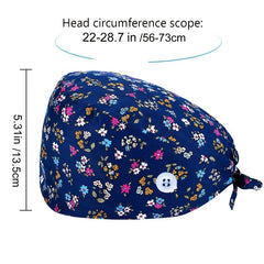 Floral Cartoon Print Work Cap Vintage Scrub Cap Adjustable Lace Up Hat