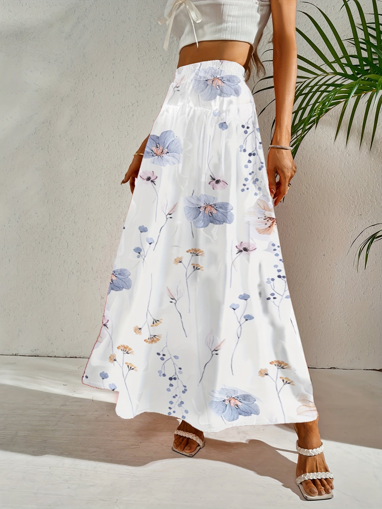 Floral Print Maxi Skirt Elastic Waist Women's Clothing