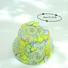Yellow Lemon Print Reversible Bucket Hat for Women