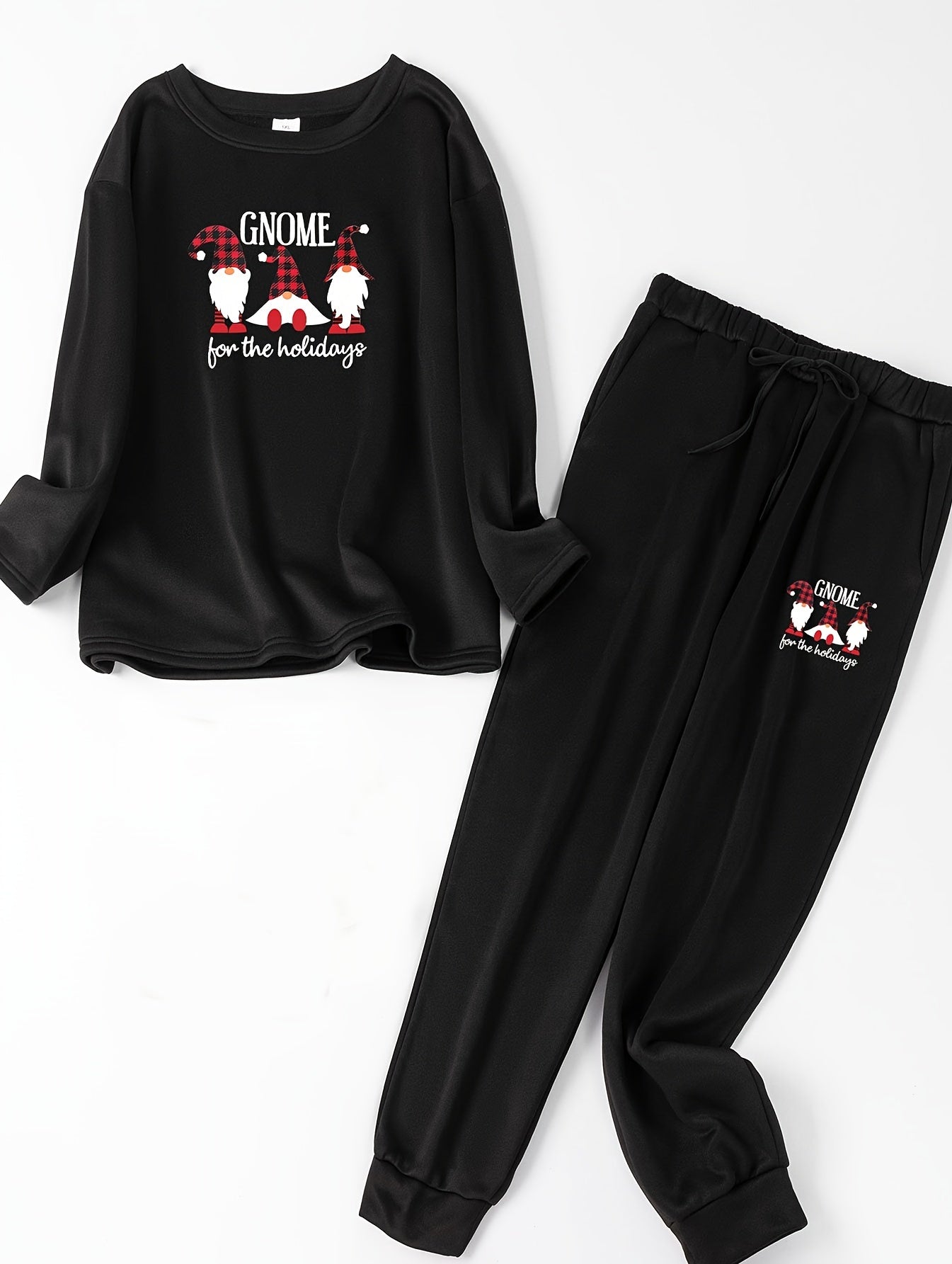 Christmas Lounge Set Plaid Gnomes Fleece Top & Joggers Pajamas