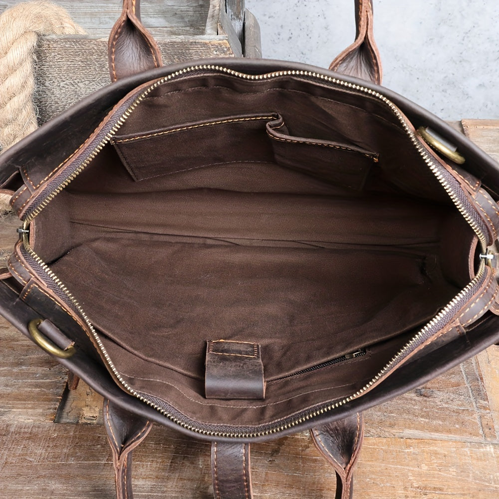 Men's Leather Briefcase Messenger Bag 35 56cm Crazy Horse Cowhide
