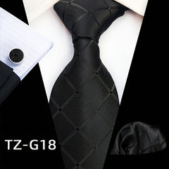 Men's Plaid Pattern Tie Pocket Scarf Cuff Set For Suits