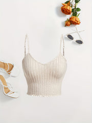 Solid Ribbed Spaghetti Strap Top Sexy V neck Sleeveless Cami Top