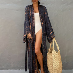 Tie Dye Kimono Cardigan Long Sleeve V Neck