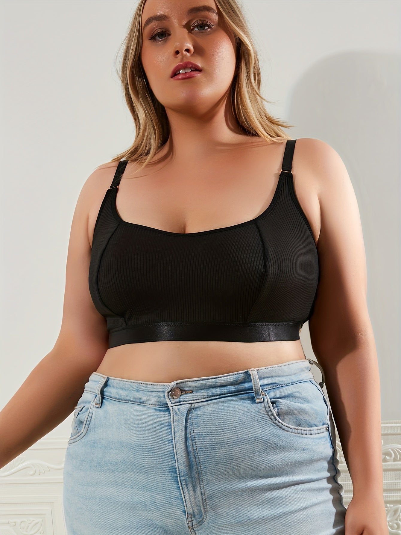 Plus Size Solid Ribbed Cut Out Bralette