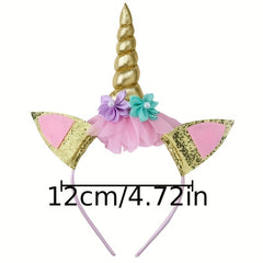 Girl's Unicorn Birthday Set: Glitter Unicorn Headband & Pink Satin Sash