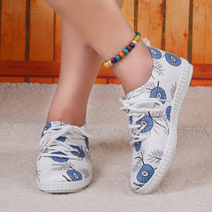 Women's Flower Pattern Sneakers Casual Lace Up Outdoor Shoes