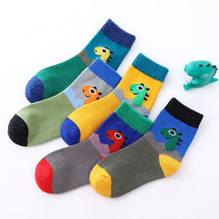 5 Pairs Kids Dinosaur Pattern Cotton Crew Socks