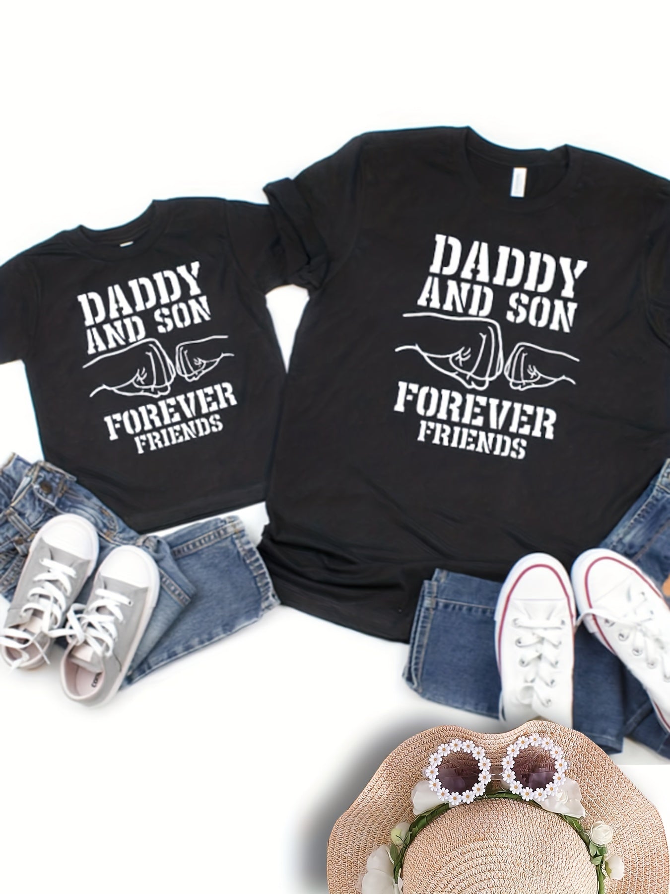 Daddy Son Matching Outfits Casual DADDY AND SON FIST Print Short Sleeve