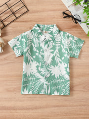 Boys Leaf Print Short Sleeves Shirt For Vacation Beach