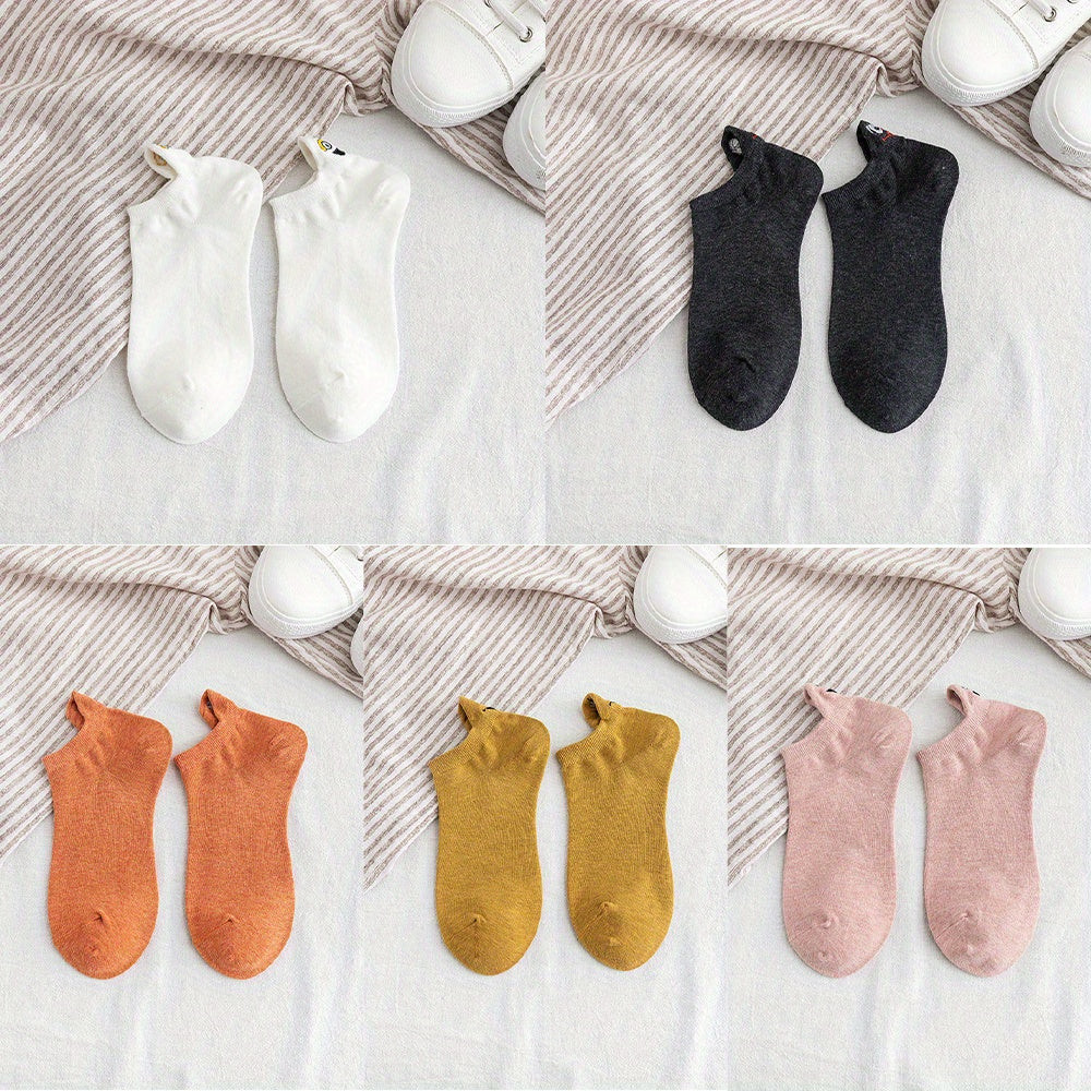 5 Pairs Cartoon Embroidery Low Cut Ankle Socks Women's Stockings