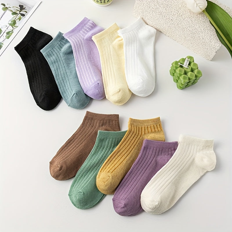 10 Pairs Ribbed Low Cut Ankle Socks Women's Stockings